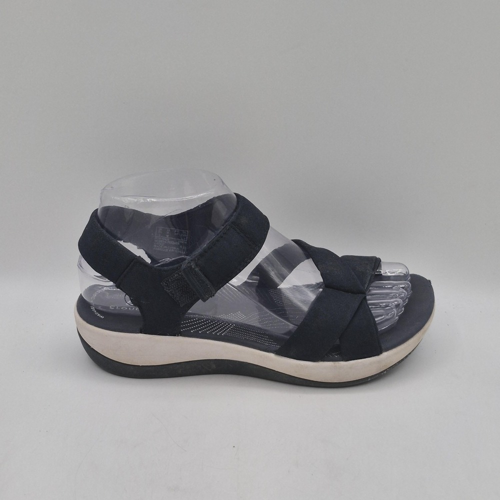 Clarks Cloudsteppers Sandals Womens Size 6 Blue Strappy Hook & Loop Wedge 28504 - Picture 10 of 13